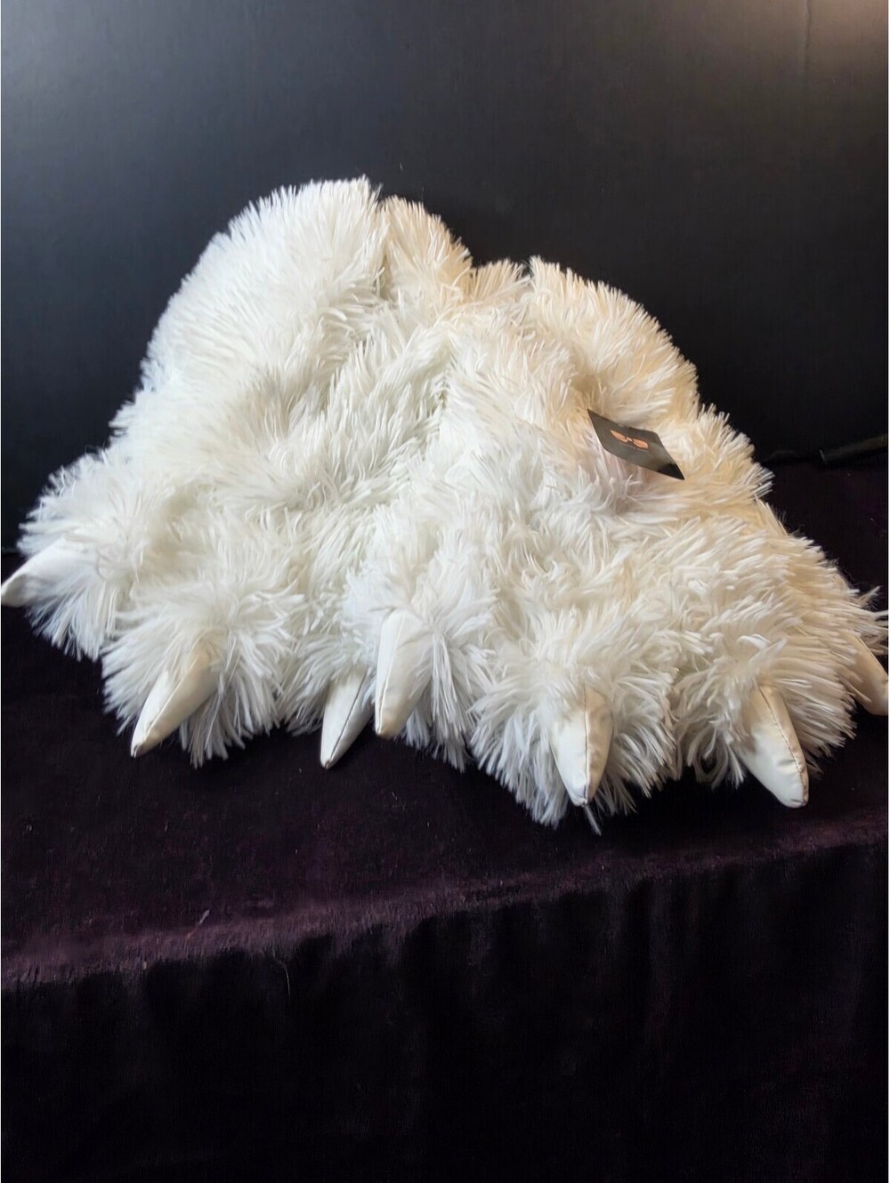 M&F XL White Plush Monster Claw Slippers